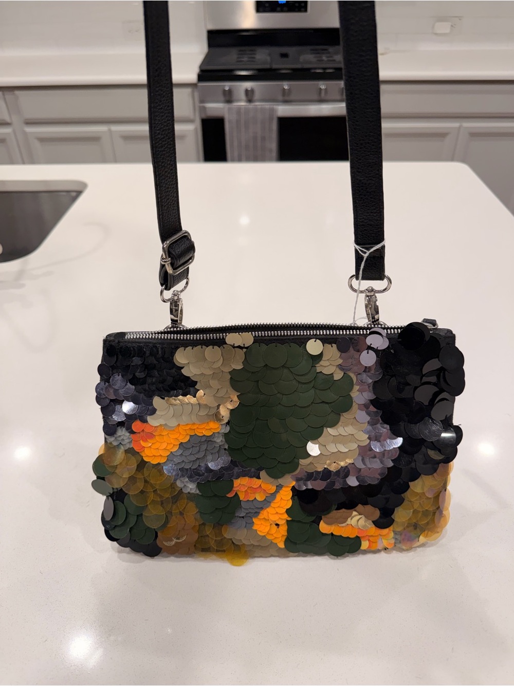 Zara Sequin Crossbody Bag - Black, Green & Orange